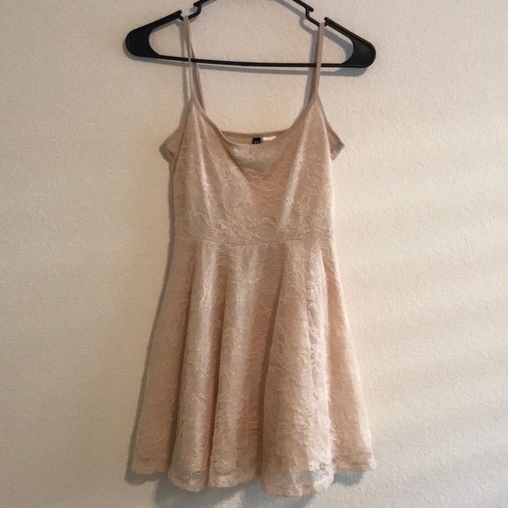 H&M Cream Skater Dress w/ Flower Stitching Detail